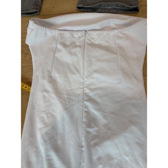 White Strapless Dress Ruched Bodycon Cocktail Party Dress - Picture 5 of 5